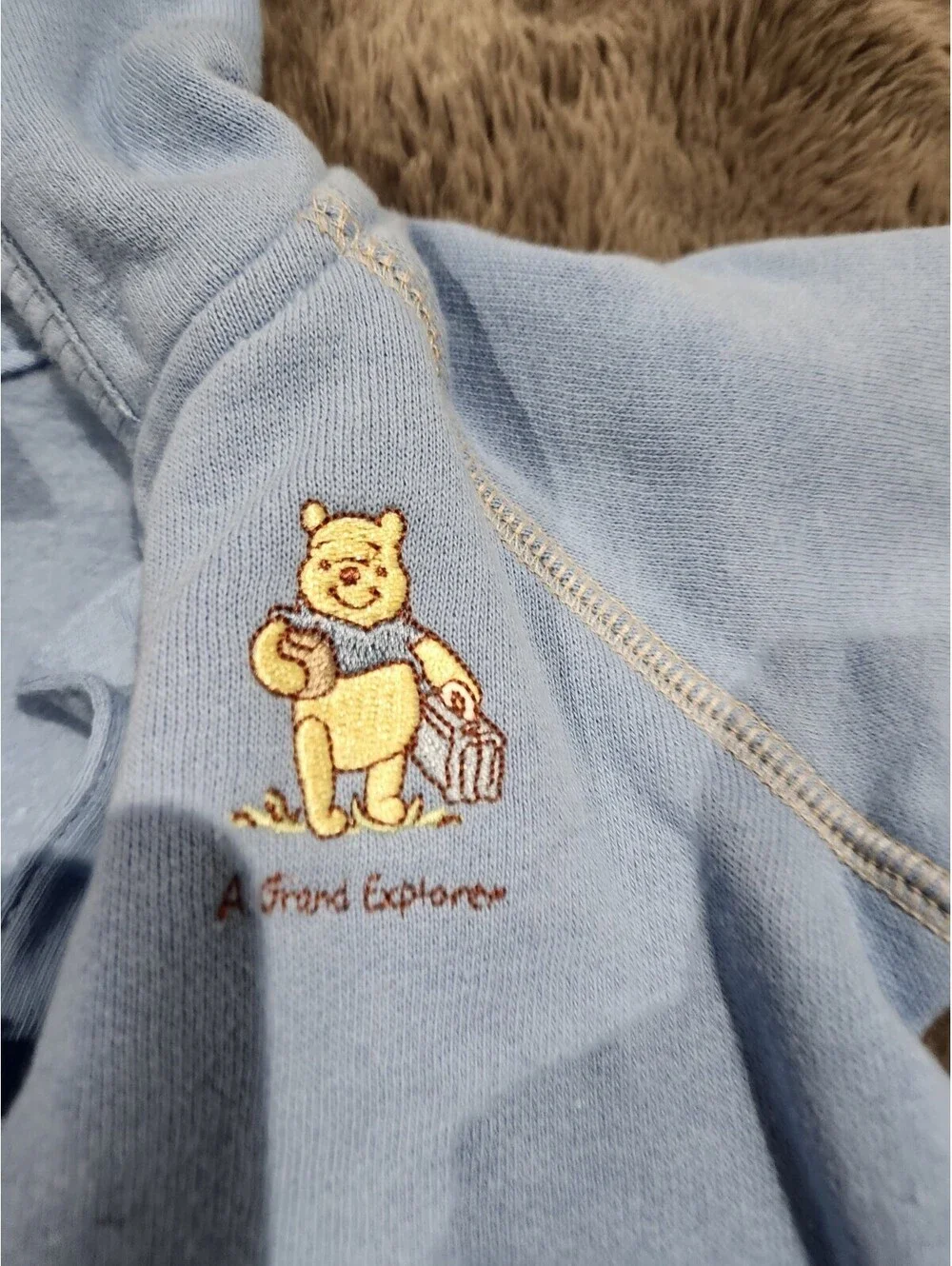 VTG Y2K Winnie The Pooh Embroidered Fleece Jacket Hoodie Blue 0-3 Months Tigger